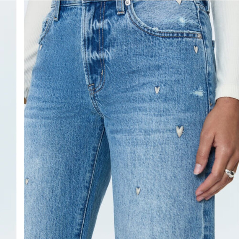 NWT Pistola Lexi Confetti Heart Embroidered Bowed Straight Jeans | Size 28 - Picture 2 of 9